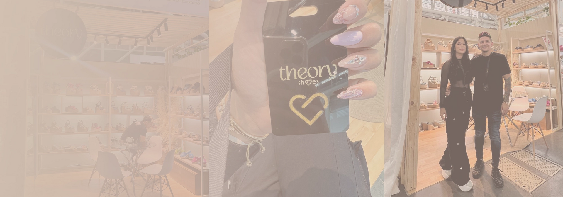 Mano sosteniendo un celular con el logo de Theory Shoes