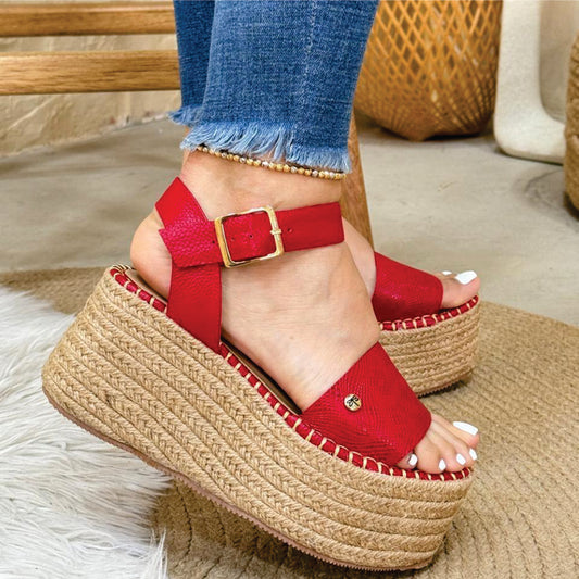 SANDALIA EN CUERO REBECA ROJO