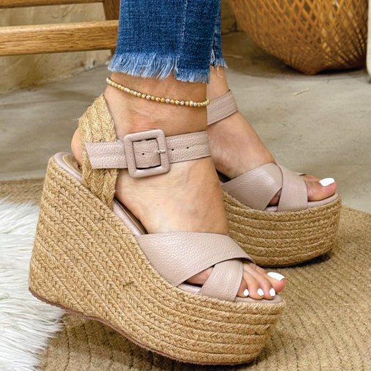 SANDALIA PLATAFORMA EN CUERO SAMANTHA TAUPE