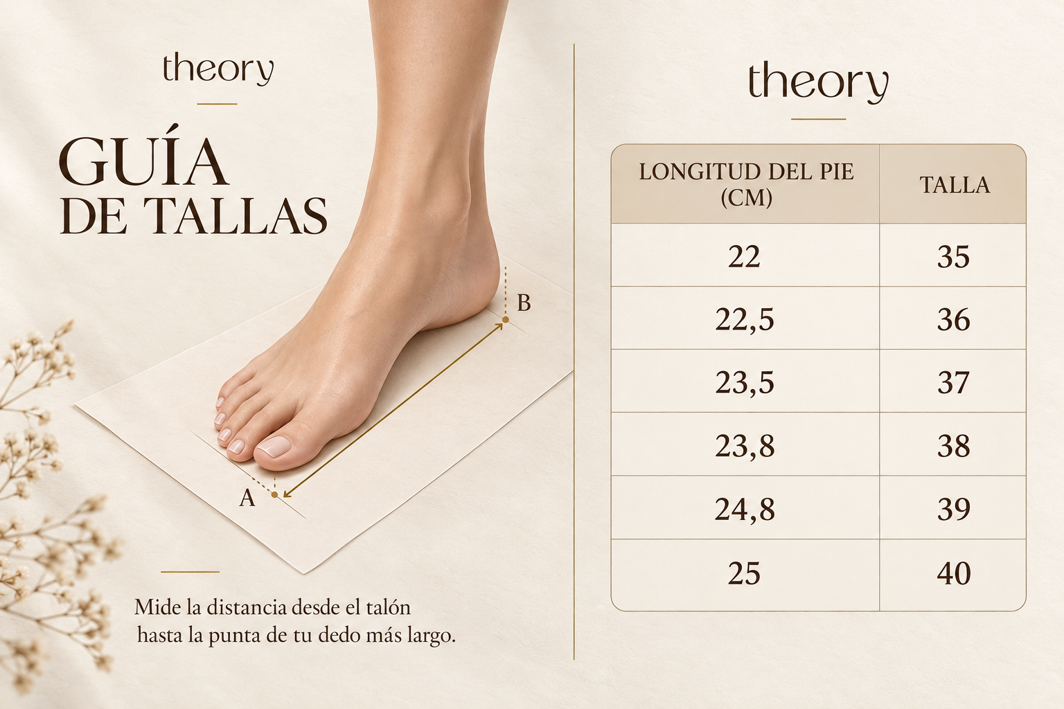 Guía de tallas Theory Shoes